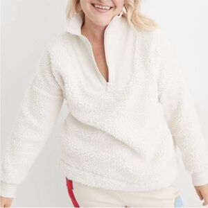 Aerie Oversized Off White Quarter Zip Sherpa Pullover Sweater Sz M